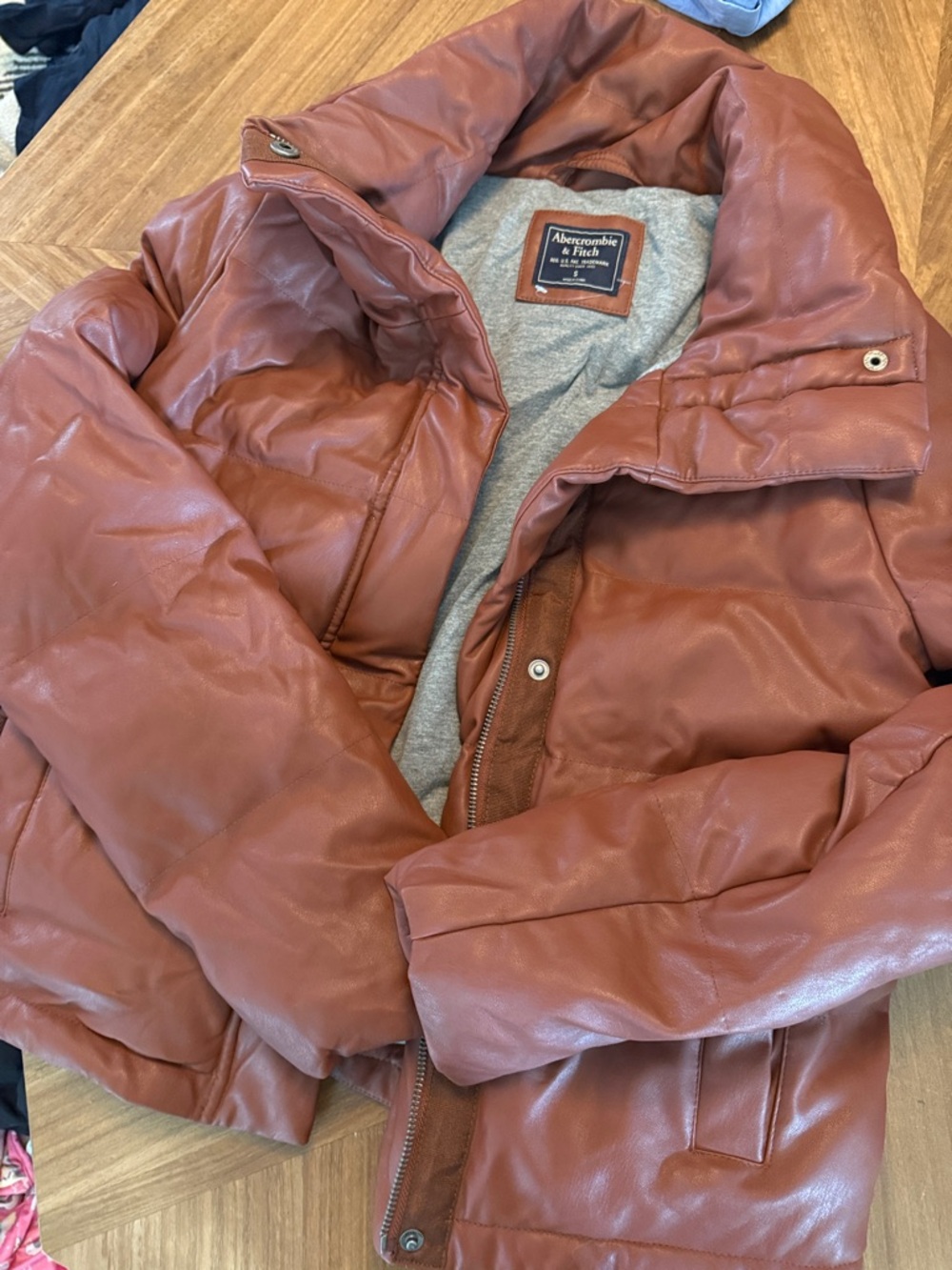 Abercrombie & Fitch Rust Brown Leather-Look Puffer Jacket Size Small